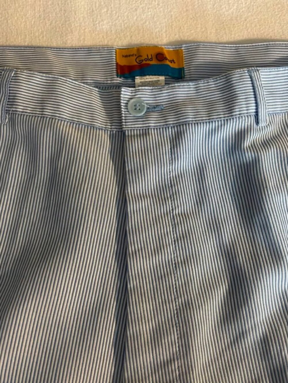 Habands Gold Coast Men’s Blue White Striped Seersucker 42L Uncuffed